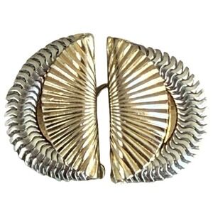 Vintage Napier Pat‎ Pending Two Tone Fan Clip On Earrings 1950s 1960s Retro
